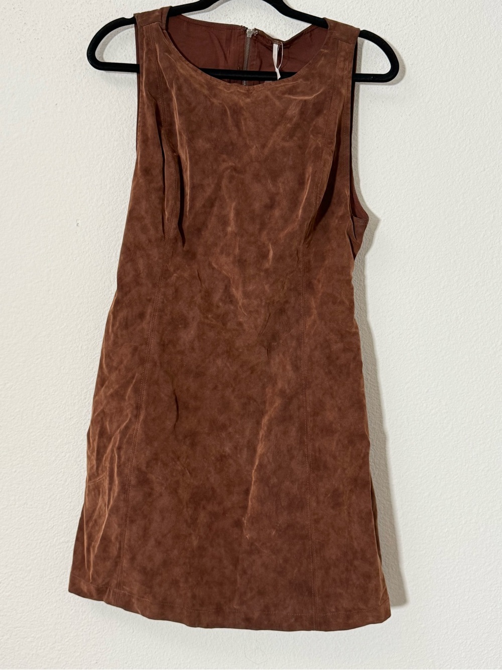 Free People Atlas Faux Suede Mini Dress Chicory Coffee Open Back Size L NWT - Picture 2 of 8